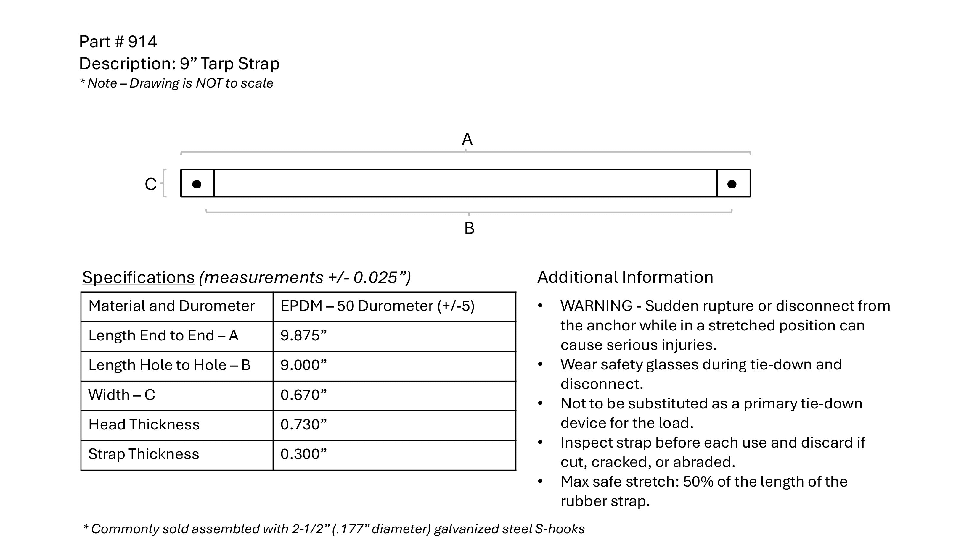 Original Classic Tarp Straps with S-Hooks | 9"