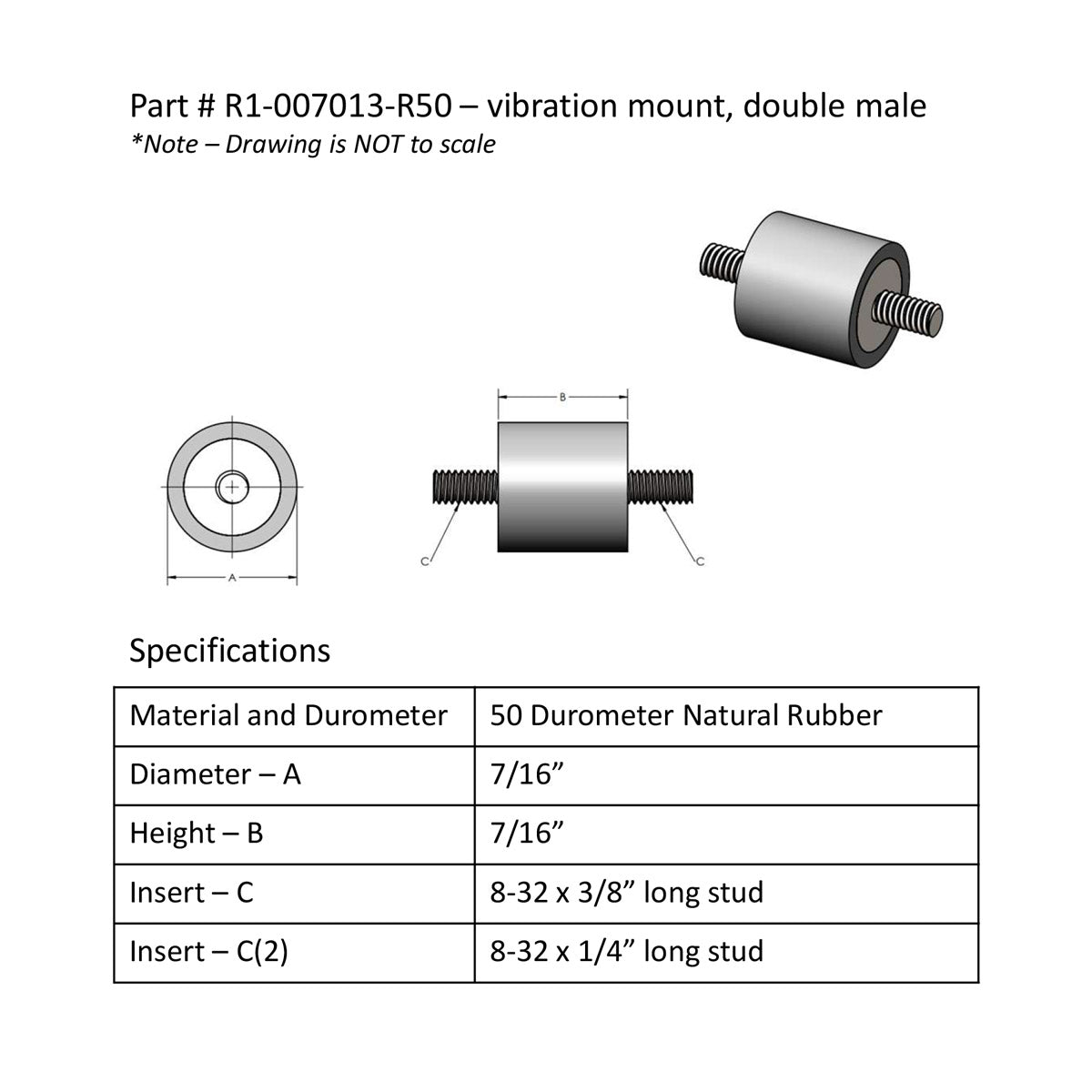 Vibration Damping Mounts 7/16" x 7/16" | Natural Rubber