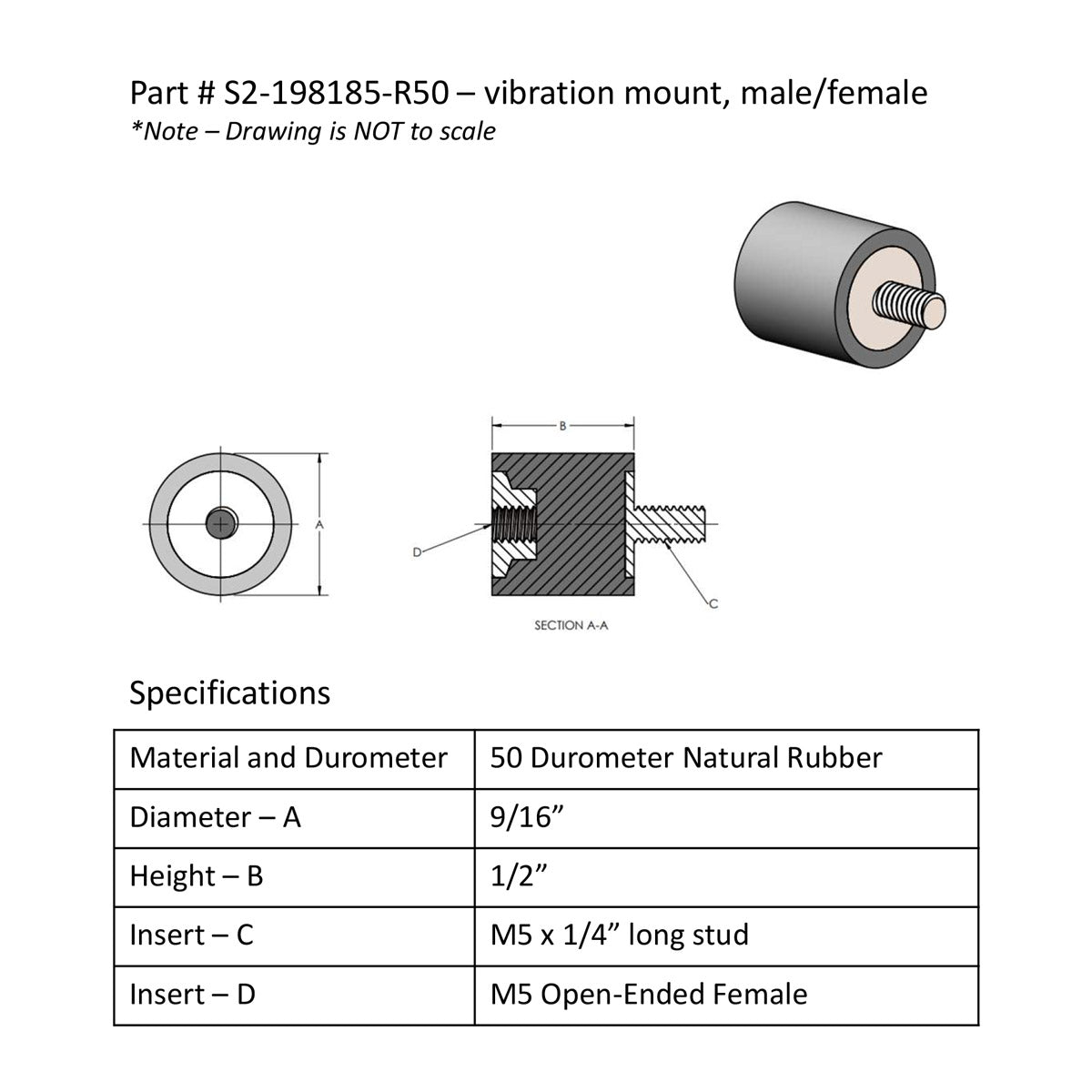Rubber Vibration Isolators 1/2" x 9/16" | Natural Rubber