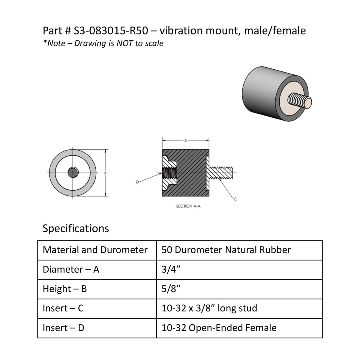Isolation Rubber Mounts 5/8" x 3/4" | Natural Rubber
