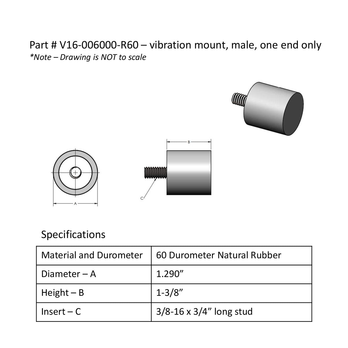 Vibration Isolation Feet 1 3/8" x 1.29" | Natural Rubber