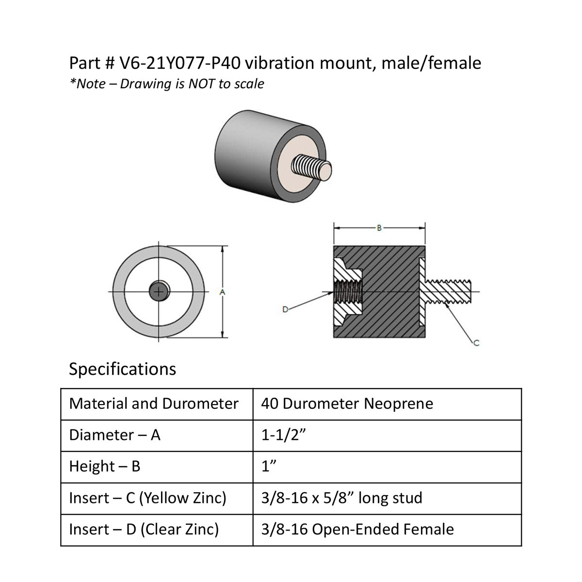 Isolator Mount 1" x 1 1/4" | Neoprene